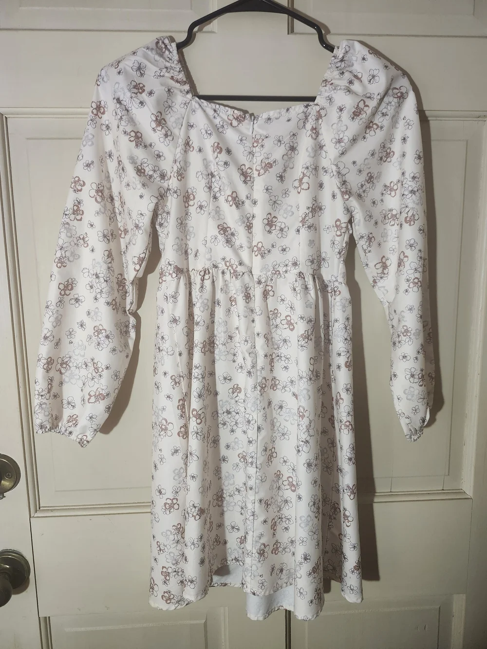 SHEIN Cream Floral Print Dress with Brown Accents